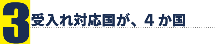 選ばれる理由 3.受け入れ対応国が、4か国